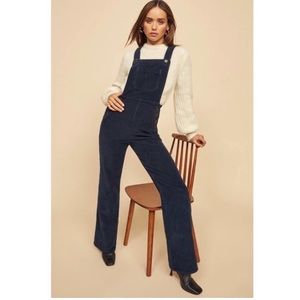 Reformation Baldwin Navy Blue Organic Stretch Corduroy Overalls